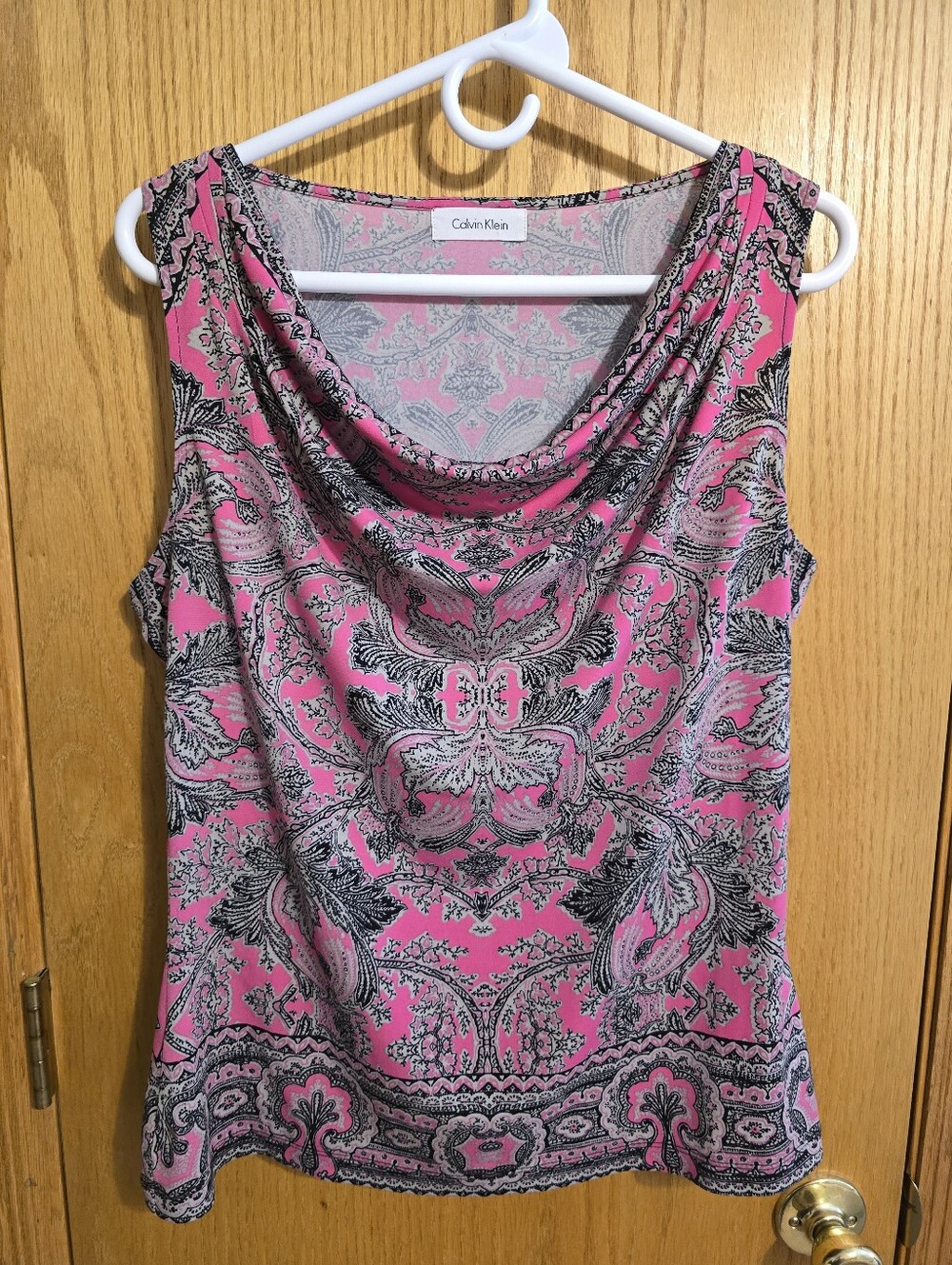 Calvin Klein Pink Paisley Cowl Neck Top